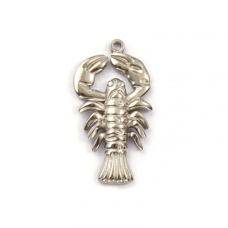 Picture of 2 PCs Eco-friendly PVD Vacuum Plating 304 Stainless Steel Ocean Jewelry Pendants Silver Tone Lobster 3.9cm x 2.1cm