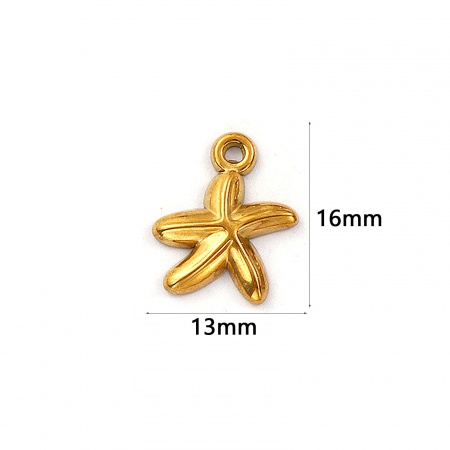 Picture of 2 PCs Eco-friendly PVD Vacuum Plating 304 Stainless Steel Ocean Jewelry Charms 18K Gold Plated Starfish 16mm x 13mm