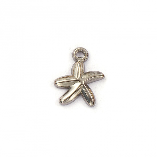 Immagine di 2 Pz Placcatura Sottovuoto PVD Ecologica 304 Acciaio Inossidabile Gioielli Oceanici Ciondoli Tono Argento Stella di Mare 16mm x 13mm
