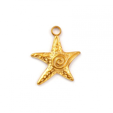 Picture of 2 PCs Eco-friendly PVD Vacuum Plating 304 Stainless Steel Ocean Jewelry Charms 18K Gold Plated Starfish 23mm x 20mm