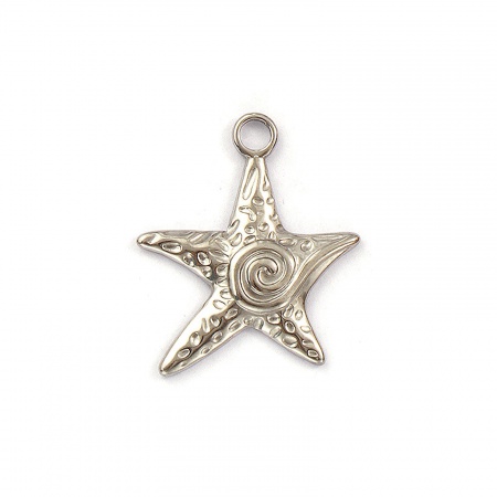 Picture of 2 PCs Eco-friendly PVD Vacuum Plating 304 Stainless Steel Ocean Jewelry Charms Silver Tone Starfish 23mm x 20mm