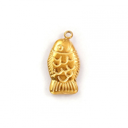 Picture of 2 PCs Eco-friendly PVD Vacuum Plating 304 Stainless Steel Ocean Jewelry Charms 18K Gold Plated Fish Animal 21mm x 11mm