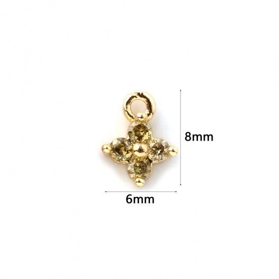 Immagine di 5 Pz Ottone Mini Ciondoli Placcato Oro 18K Fiore Micro Spianare Giallo-verde Cubic Zirconiae 8mm x 6mm