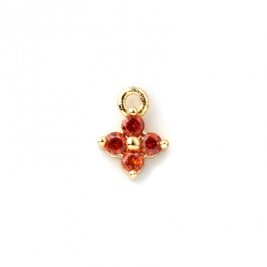 Immagine di 5 Pz Ottone Mini Ciondoli Placcato Oro 18K Fiore Micro Spianare Rosso Cubic Zirconiae 8mm x 6mm