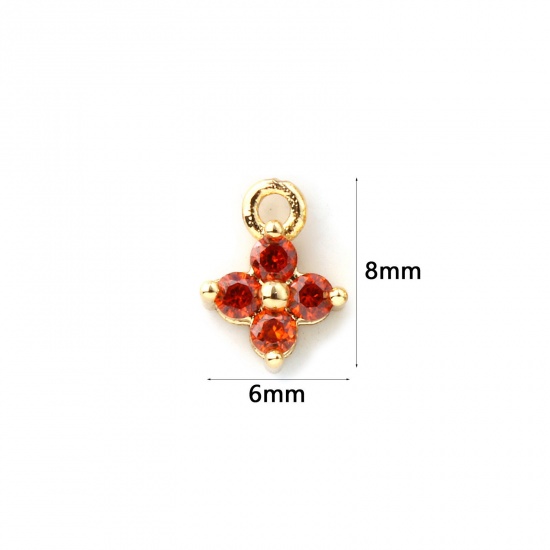 Immagine di 5 Pz Ottone Mini Ciondoli Placcato Oro 18K Fiore Micro Spianare Rosso Cubic Zirconiae 8mm x 6mm