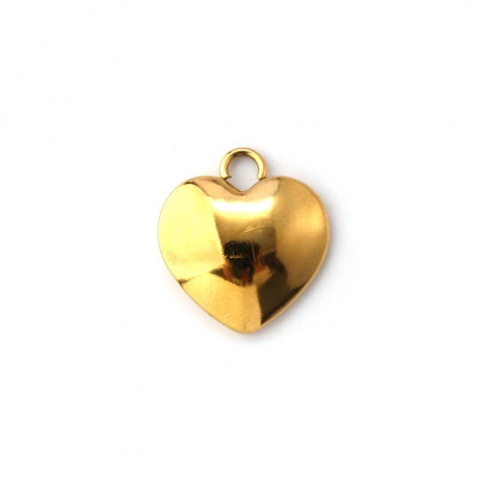 Immagine di 2 Pz Placcatura Sottovuoto PVD Ecologica 304 Acciaio Inossidabile San Valentino Ciondoli Placcato Oro 18K Cuore Liscio 13mm x 12mm
