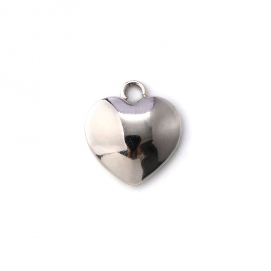 Immagine di 2 Pz Ecologico 304 Acciaio Inossidabile San Valentino Ciondoli Tono Argento Cuore Liscio 13mm x 12mm