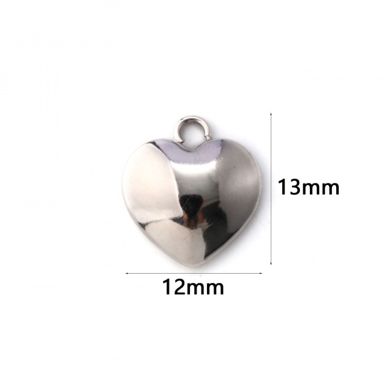 Immagine di 2 Pz Ecologico 304 Acciaio Inossidabile San Valentino Ciondoli Tono Argento Cuore Liscio 13mm x 12mm