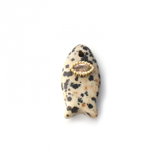 Immagine di 1 Pz Naturale Pietra Calcarea Maculata Gioielli Oceanici Ciondoli Oro Placcato Beige Grigio Pesce Polka Dot Trasparente Strass 23mm x 12mm