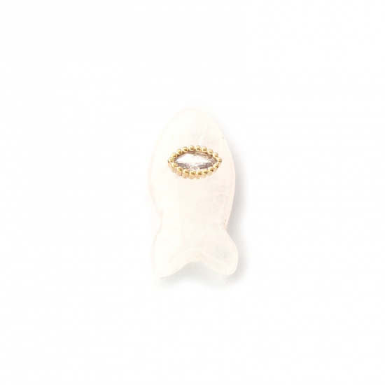Immagine di 1 Pz Naturale Quarzo Gioielli Oceanici Ciondoli Oro Placcato Bianco Pesce Trasparente Strass 23mm x 12mm