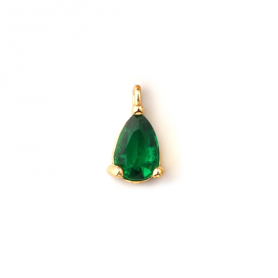 Immagine di 5 PCs Brass Birthstone Charms 18K Gold Plated Drop May Mini Emerald Cubic Zirconia 9mm x 5mm