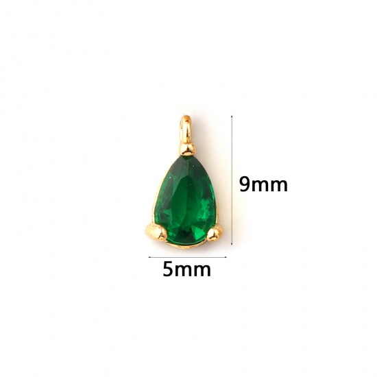 Immagine di 5 PCs Brass Birthstone Charms 18K Gold Plated Drop May Mini Emerald Cubic Zirconia 9mm x 5mm