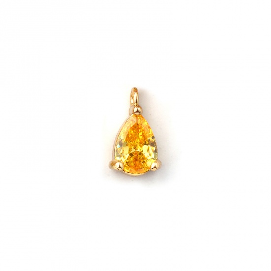 Immagine di 5 PCs Brass Birthstone Charms 18K Gold Plated Drop November Mini Yellow Cubic Zirconia 9mm x 5mm
