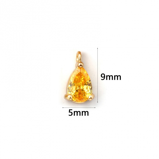 Immagine di 5 PCs Brass Birthstone Charms 18K Gold Plated Drop November Mini Yellow Cubic Zirconia 9mm x 5mm