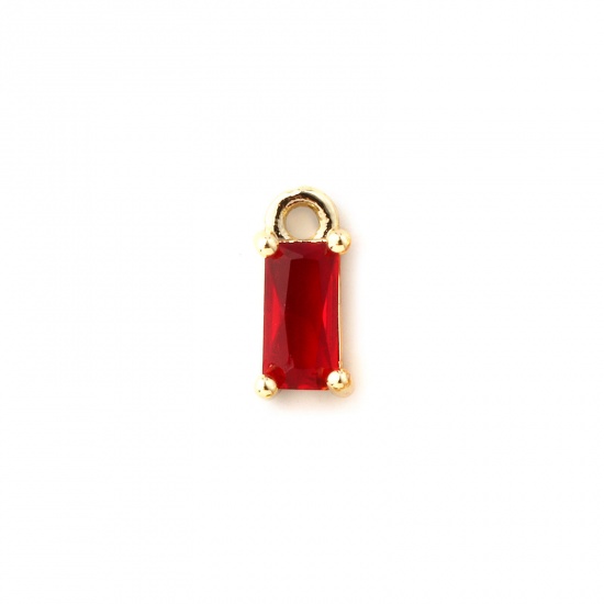 Immagine di 5 Pz Ottone Pietre Nascita Ciondoli Placcato Oro 18K Rettangolo Gennaio Mini Vino Rosso Cubic Zirconiae 9mm x 4mm