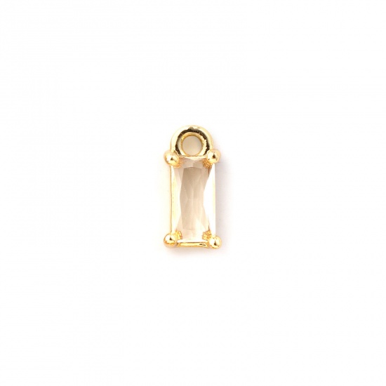 Immagine di 5 Pz Ottone Pietre Nascita Ciondoli Placcato Oro 18K Rettangolo Aprile Mini Trasparente Cubic Zirconiae 9mm x 4mm