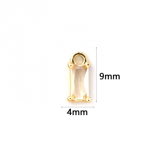 Immagine di 5 Pz Ottone Pietre Nascita Ciondoli Placcato Oro 18K Rettangolo Aprile Mini Trasparente Cubic Zirconiae 9mm x 4mm