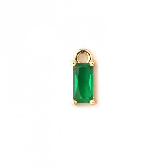 Immagine di 5 Pz Ottone Pietre Nascita Ciondoli Placcato Oro 18K Rettangolo Maggio Mini Smeraldo Cubic Zirconiae 9mm x 4mm