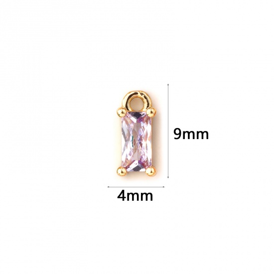 Immagine di 5 Pz Ottone Pietre Nascita Ciondoli Placcato Oro 18K Rettangolo Giugno Mini Viola Pallido Cubic Zirconiae 9mm x 4mm