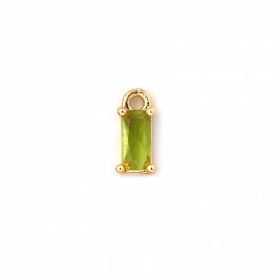 Immagine di 5 Pz Ottone Pietre Nascita Ciondoli Placcato Oro 18K Rettangolo Agosto Mini Verde Oliva Cubic Zirconiae 9mm x 4mm