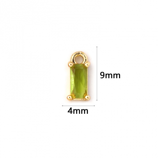 Immagine di 5 Pz Ottone Pietre Nascita Ciondoli Placcato Oro 18K Rettangolo Agosto Mini Verde Oliva Cubic Zirconiae 9mm x 4mm