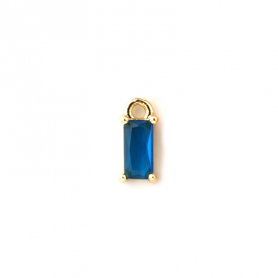 Immagine di 5 Pz Ottone Pietre Nascita Ciondoli Placcato Oro 18K Rettangolo Settembre Mini Blu Marino Cubic Zirconiae 9mm x 4mm