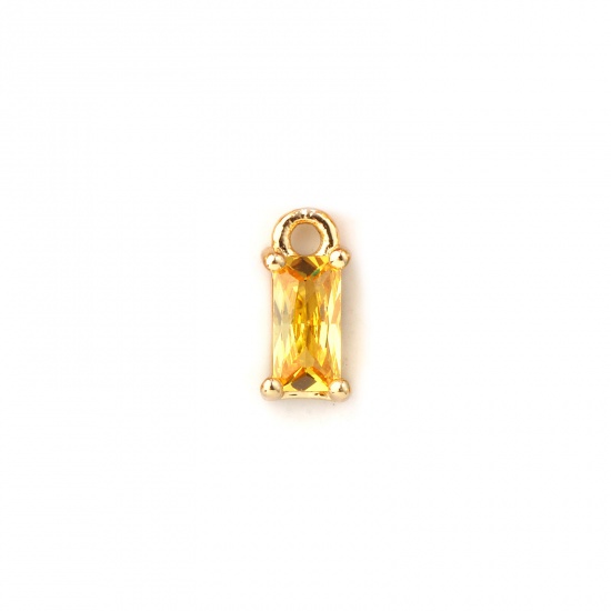 Immagine di 5 Pz Ottone Pietre Nascita Ciondoli Placcato Oro 18K Rettangolo Novembre Mini Giallo Cubic Zirconiae 9mm x 4mm