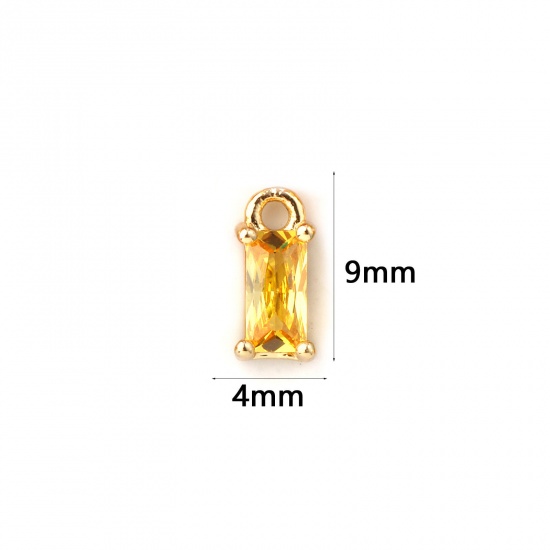 Immagine di 5 Pz Ottone Pietre Nascita Ciondoli Placcato Oro 18K Rettangolo Novembre Mini Giallo Cubic Zirconiae 9mm x 4mm