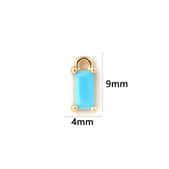 Immagine di 5 Pz Ottone Pietre Nascita Ciondoli Placcato Oro 18K Rettangolo Dicembre Mini Blu Pallido Cubic Zirconiae 9mm x 4mm