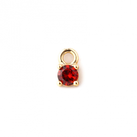 Immagine di 5 Pz Ottone Pietre Nascita Ciondoli Placcato Oro 18K Tondo Gennaio Mini Vino Rosso Cubic Zirconiae 6mm x 3mm