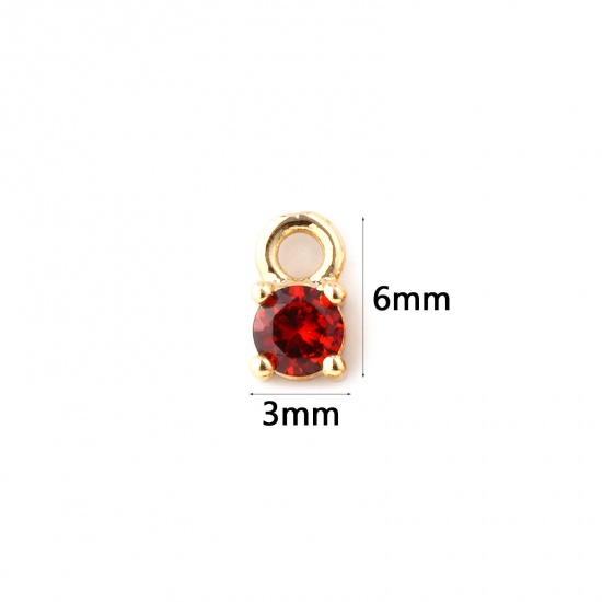 Immagine di 5 Pz Ottone Pietre Nascita Ciondoli Placcato Oro 18K Tondo Gennaio Mini Vino Rosso Cubic Zirconiae 6mm x 3mm