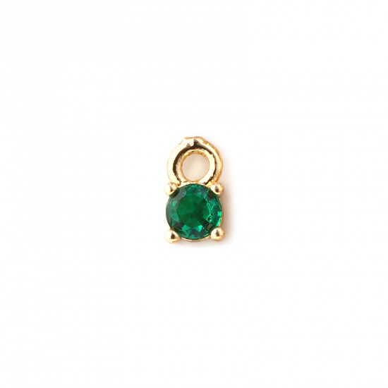 Immagine di 5 Pz Ottone Pietre Nascita Ciondoli Placcato Oro 18K Tondo Maggio Mini Smeraldo Cubic Zirconiae 6mm x 3mm