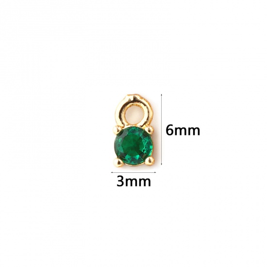 Immagine di 5 Pz Ottone Pietre Nascita Ciondoli Placcato Oro 18K Tondo Maggio Mini Smeraldo Cubic Zirconiae 6mm x 3mm