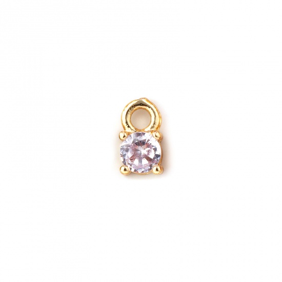Immagine di 5 Pz Ottone Pietre Nascita Ciondoli Placcato Oro 18K Tondo Giugno Mini Viola Pallido Cubic Zirconiae 6mm x 3mm