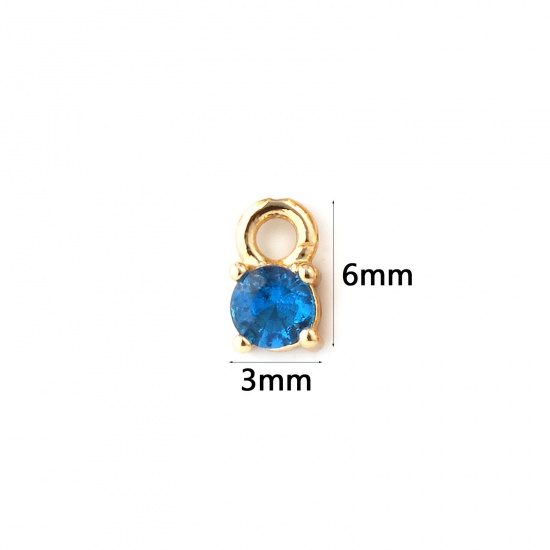 Immagine di 5 Pz Ottone Pietre Nascita Ciondoli Placcato Oro 18K Tondo Settembre Mini Blu Marino Cubic Zirconiae 6mm x 3mm