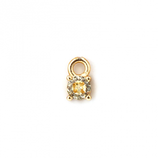 Immagine di 5 Pz Ottone Pietre Nascita Ciondoli Placcato Oro 18K Tondo Novembre Mini Giallo Pallido Cubic Zirconiae 6mm x 3mm