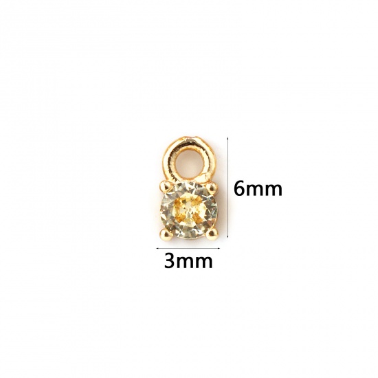 Immagine di 5 Pz Ottone Pietre Nascita Ciondoli Placcato Oro 18K Tondo Novembre Mini Giallo Pallido Cubic Zirconiae 6mm x 3mm