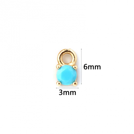 Immagine di 5 Pz Ottone Pietre Nascita Ciondoli Placcato Oro 18K Tondo Dicembre Mini Blu Pallido Cubic Zirconiae 6mm x 3mm