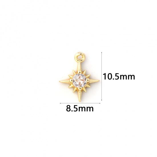 Bild von 2 Stück Messing Monatsstein Charms 18K Vergoldet Stern April Mini Klar Kubischer Zirkon 10.5mm x 8.5mm