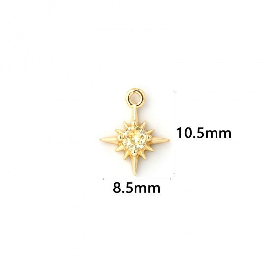 Bild von 2 Stück Messing Monatsstein Charms 18K Vergoldet Stern November Mini Hellgelb Kubischer Zirkon 10.5mm x 8.5mm