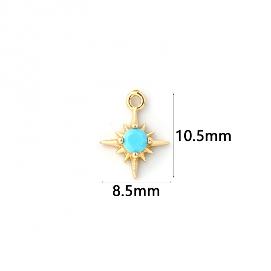 Bild von 2 Stück Messing Monatsstein Charms 18K Vergoldet Stern Dezember Mini Hellblau Kubischer Zirkon 10.5mm x 8.5mm