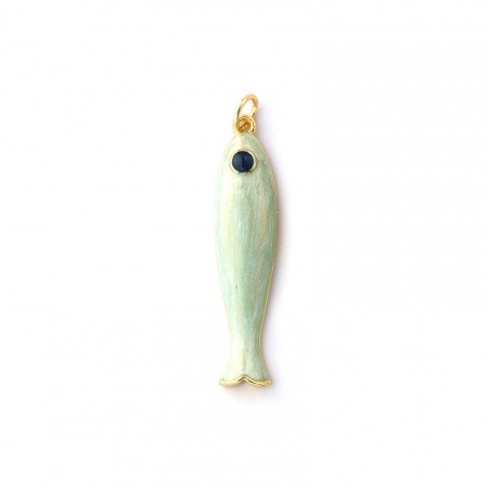 Picture of 1 Piece Eco-friendly Brass Ocean Jewelry Pendants 18K Real Gold Plated Light Green Enamel Fish Animal Pearlized 3.7cm x 0.8cm