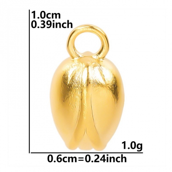 Imagen de 2 Unidades Recubrimiento al Vacío PVD Ecológico 304 Acero Inoxidable Colgantes Chapado en Oro de 18K Flor de Loto 3D 11mm x 6mm
