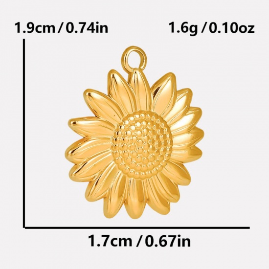 Imagen de 2 Unidades Recubrimiento al Vacío PVD Ecológico 304 Acero Inoxidable Colgantes Chapado en Oro de 18K Margarita 19.5mm x 17.5mm