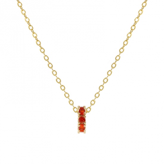 Изображение 18K Real Gold Plated Link Cable Chain Circle Ring Pendant Charm Necklace, Brass 46cm(18.1") + 6cm(2.4"), For Women, Orange-red Cubic Zirconia January Dainty Birthstone Gift, Eco-friendly, 1 Piece