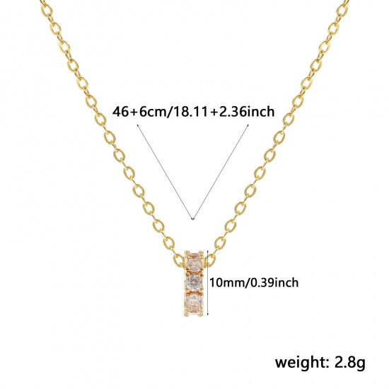 Изображение 18K Real Gold Plated Link Cable Chain Circle Ring Pendant Charm Necklace, Brass 46cm(18.1") + 6cm(2.4"), For Women, Clear Cubic Zirconia April Dainty Birthstone Gift, Eco-friendly, 1 Piece