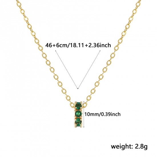 Изображение 18K Real Gold Plated Link Cable Chain Circle Ring Pendant Charm Necklace, Brass 46cm(18.1") + 6cm(2.4"), For Women, Emerald Cubic Zirconia May Dainty Birthstone Gift, Eco-friendly, 1 Piece