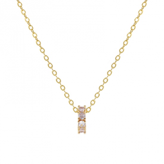 Изображение 18K Real Gold Plated Link Cable Chain Circle Ring Pendant Charm Necklace, Brass 46cm(18.1") + 6cm(2.4"), For Women, Mauve Cubic Zirconia June Dainty Birthstone Gift, Eco-friendly, 1 Piece
