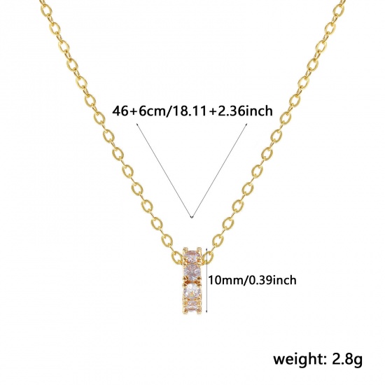 Изображение 18K Real Gold Plated Link Cable Chain Circle Ring Pendant Charm Necklace, Brass 46cm(18.1") + 6cm(2.4"), For Women, Mauve Cubic Zirconia June Dainty Birthstone Gift, Eco-friendly, 1 Piece