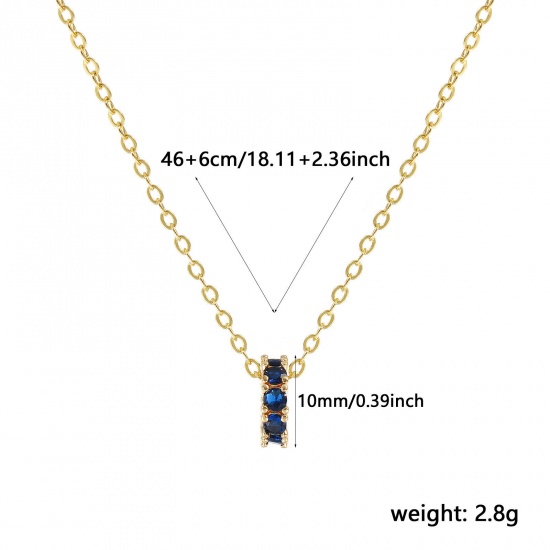 Изображение 18K Real Gold Plated Link Cable Chain Circle Ring Pendant Charm Necklace, Brass 46cm(18.1") + 6cm(2.4"), For Women, Deep Blue Cubic Zirconia September Dainty Birthstone Gift, Eco-friendly, 1 Piece